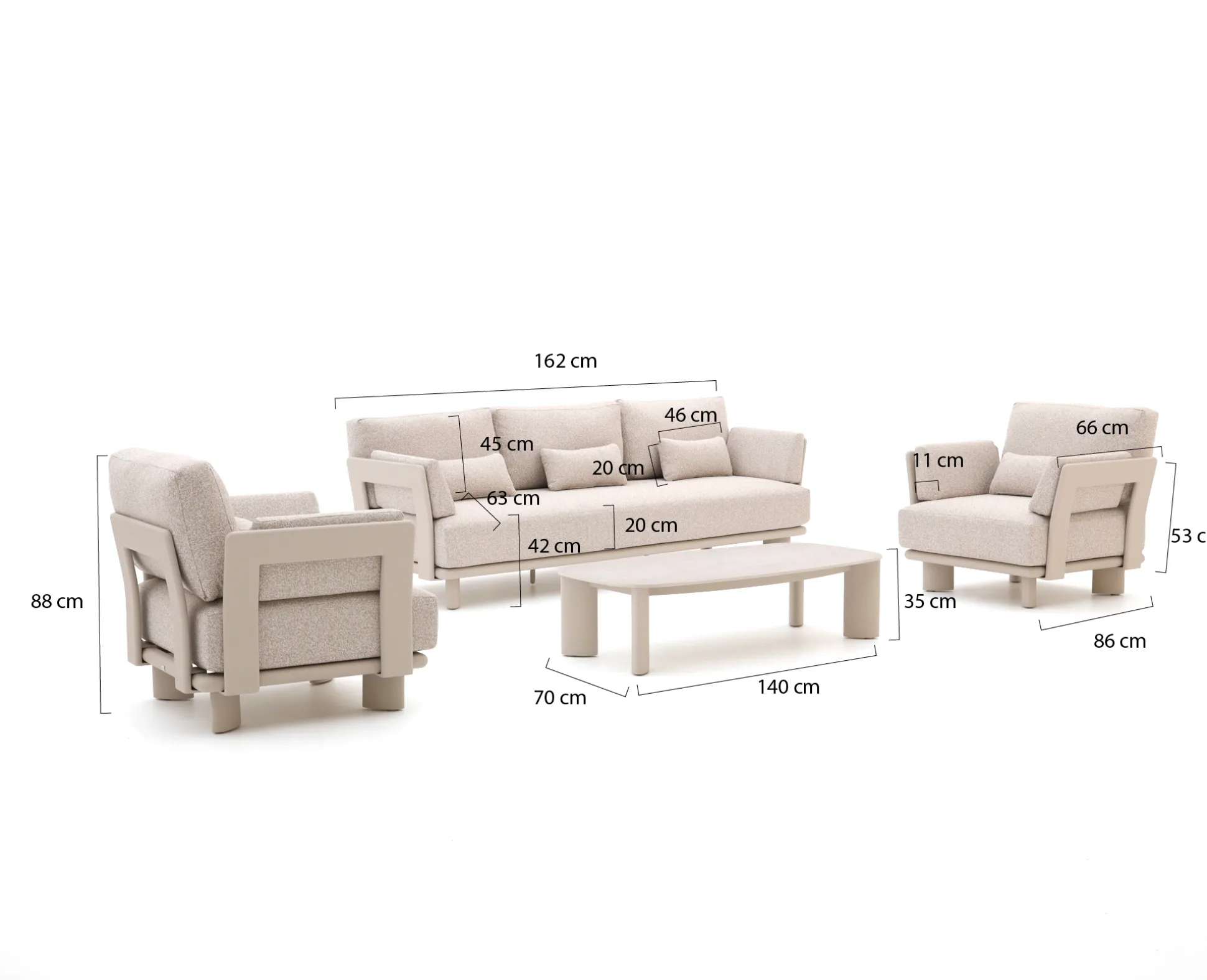 Bellagio Battuello stoel-bank loungeset 4-delig