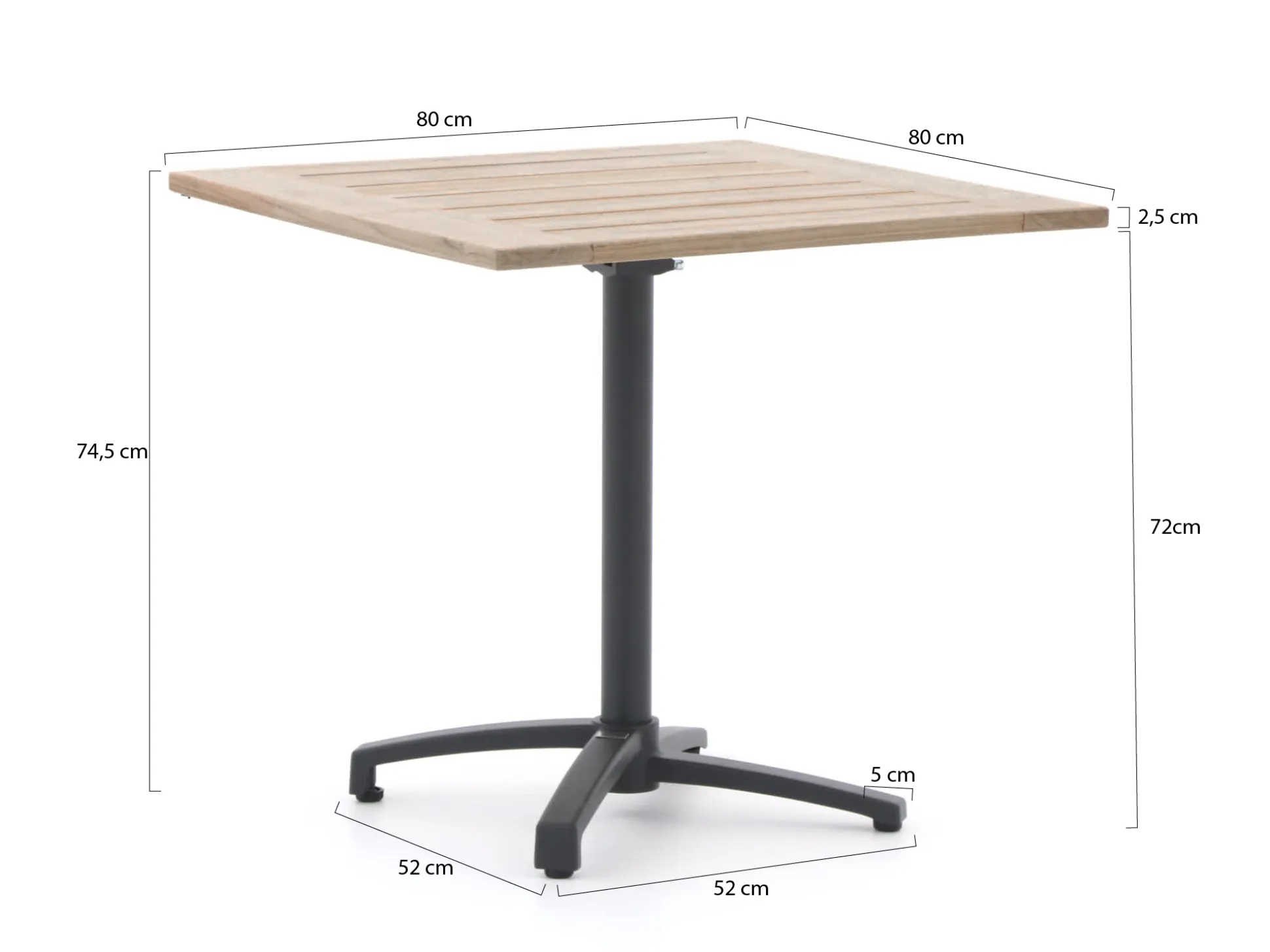 Bellagio Canzo klaptafel 80x80x75cm