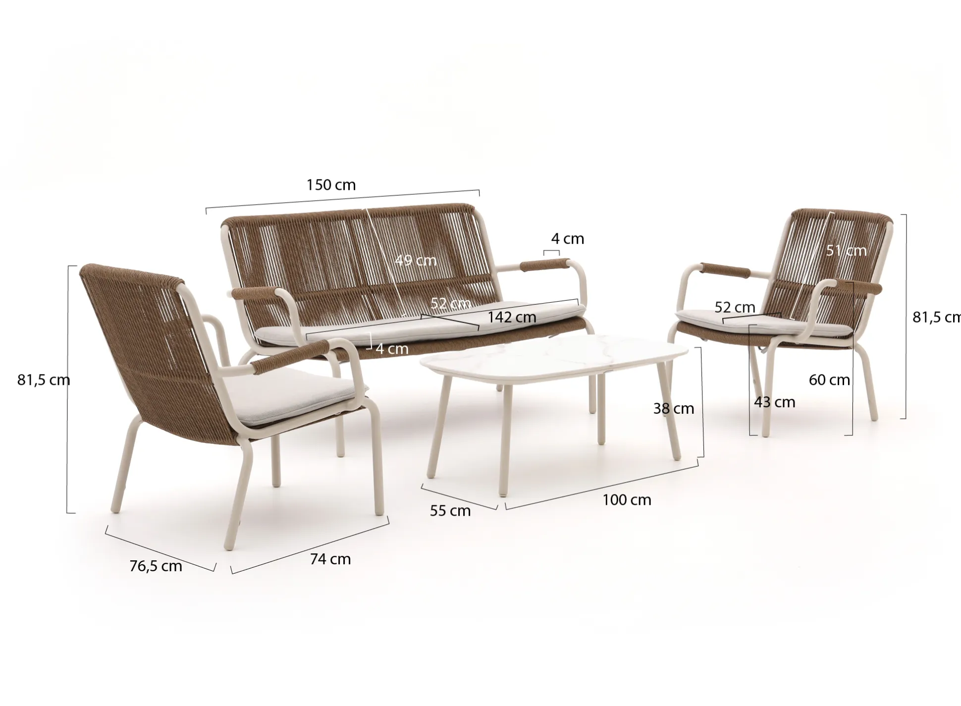 Bellagio Caronia stoel-bank loungeset 4-delig
