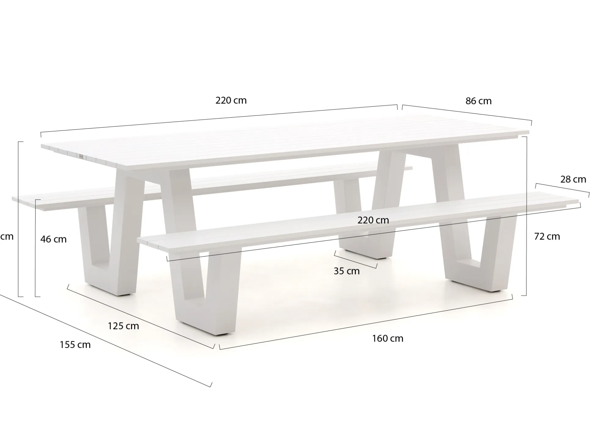 Bellagio Cavoli picknicktafel 220x86x74cm