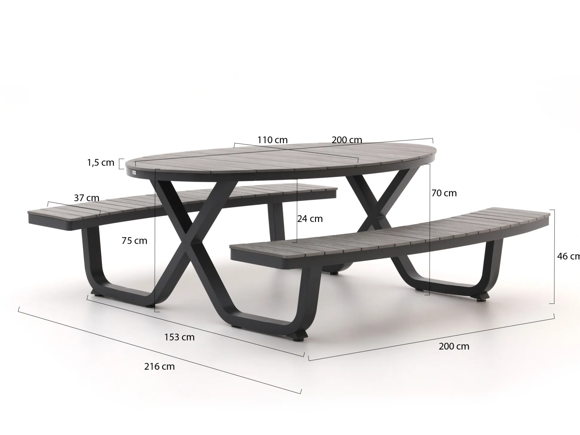 Bellagio Fidenza picknicktafel 216x200x75cm