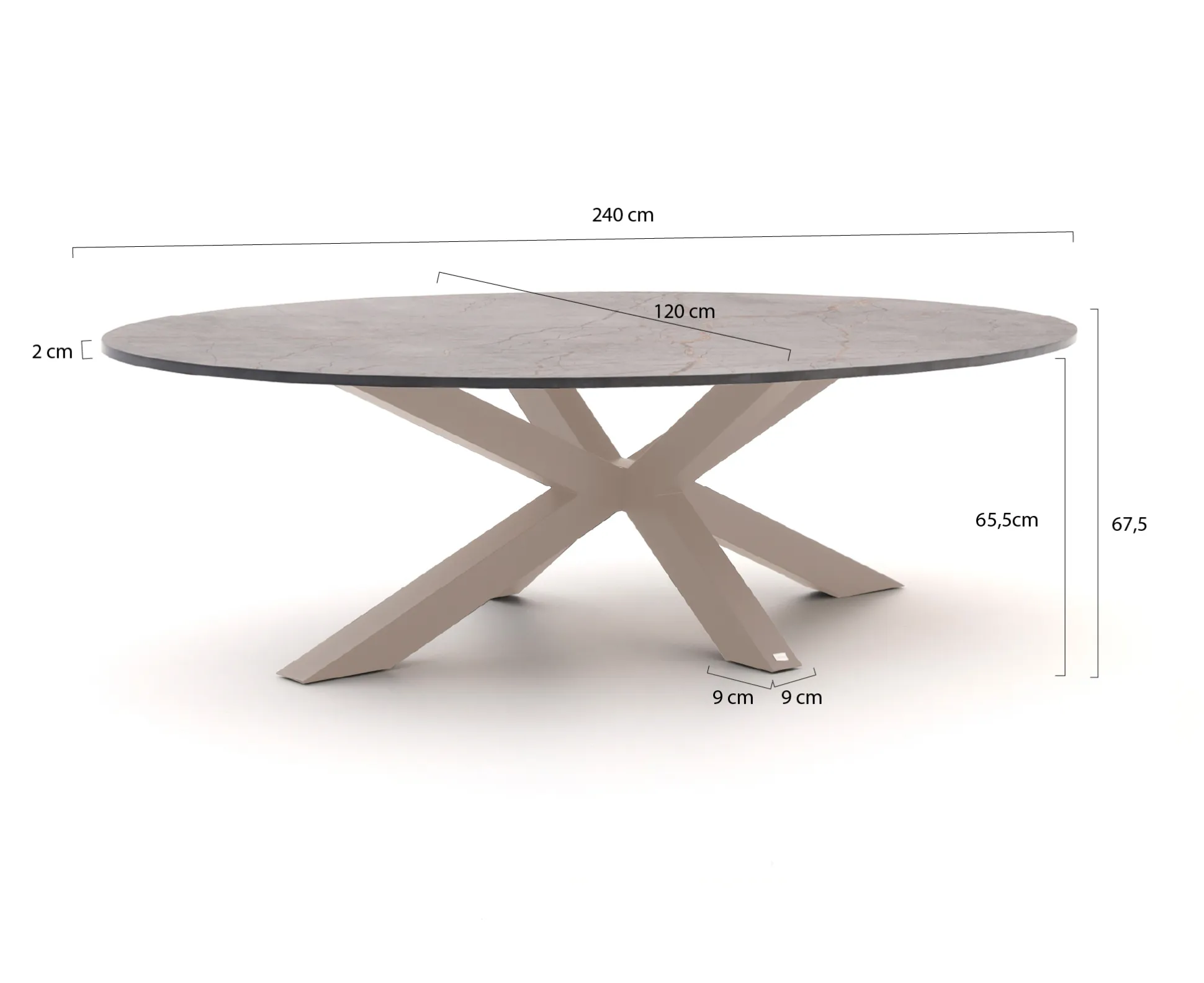 Bellagio Induno Ellips low dining tuintafel 240x120cm