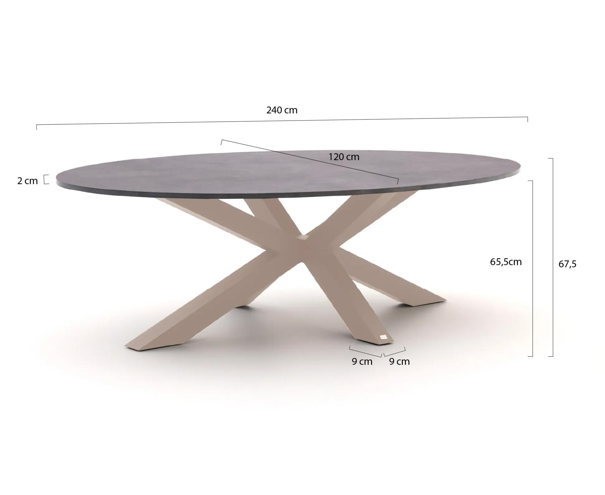 Bellagio Induno Ellips low dining tuintafel 240x120cm