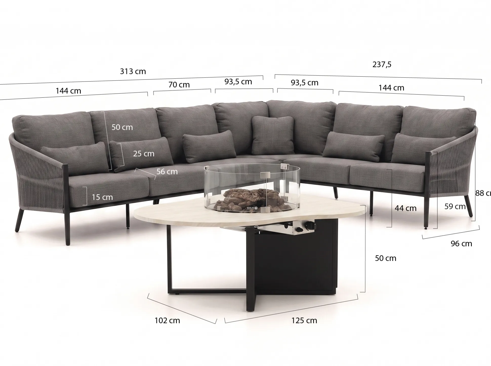 Bellagio Mineo/Cosiloft Novi hoek loungeset met vuurtafel 5-delig