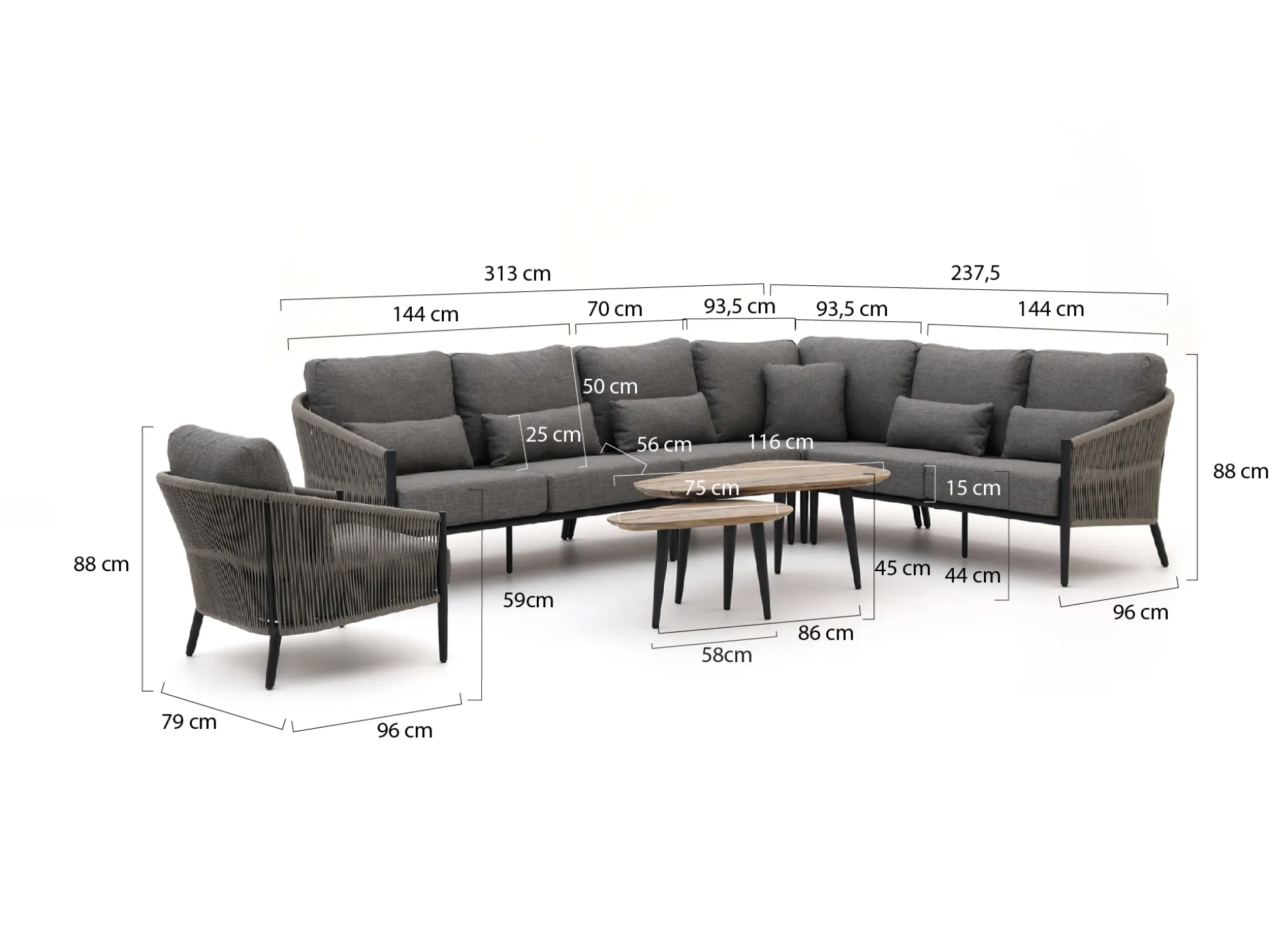 Bellagio Mineo/ROUGH-K hoek loungeset 7-delig