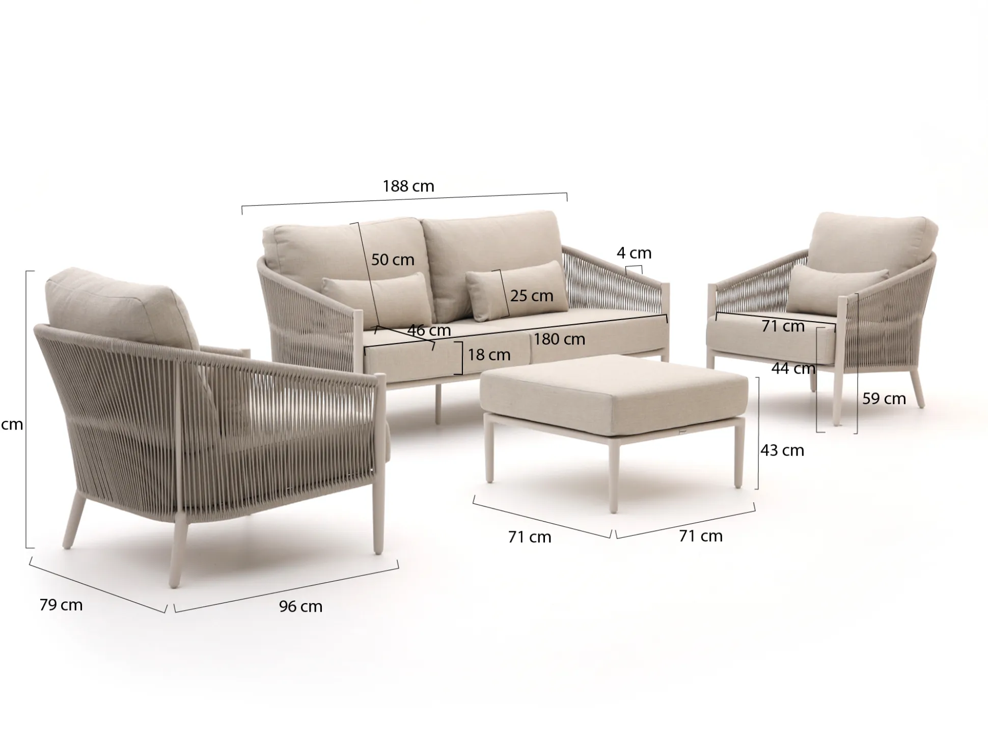 Bellagio Mineo stoel-bank loungeset 4-delig