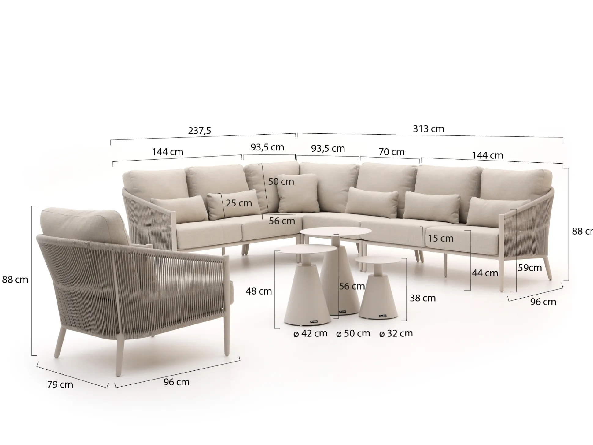 Bellagio Mineo/Tusa hoek loungeset 8-delig links