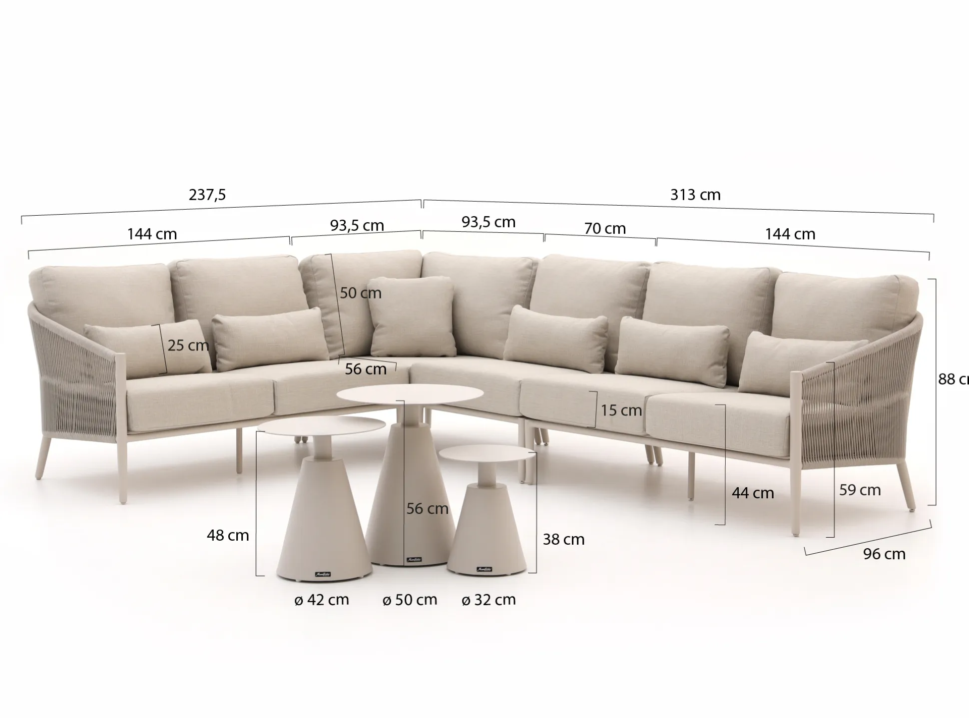 Bellagio Mineo/Tusa hoek loungeset 7-delig links