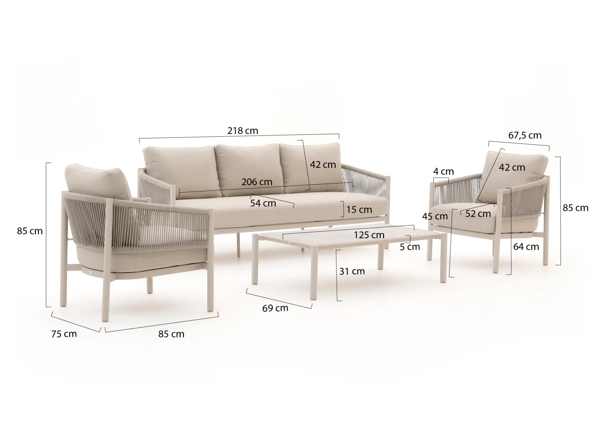 Bellagio Panaro stoel-bank loungeset 4-delig