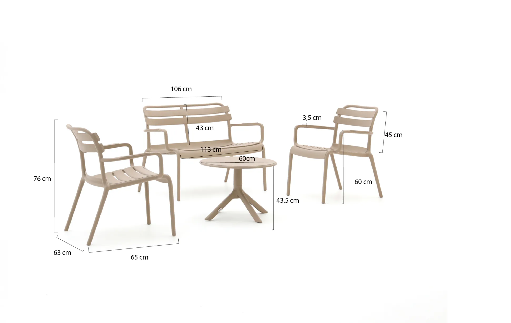 Forza Vico/Rieti ø60 stoel-bank loungeset 4-delig