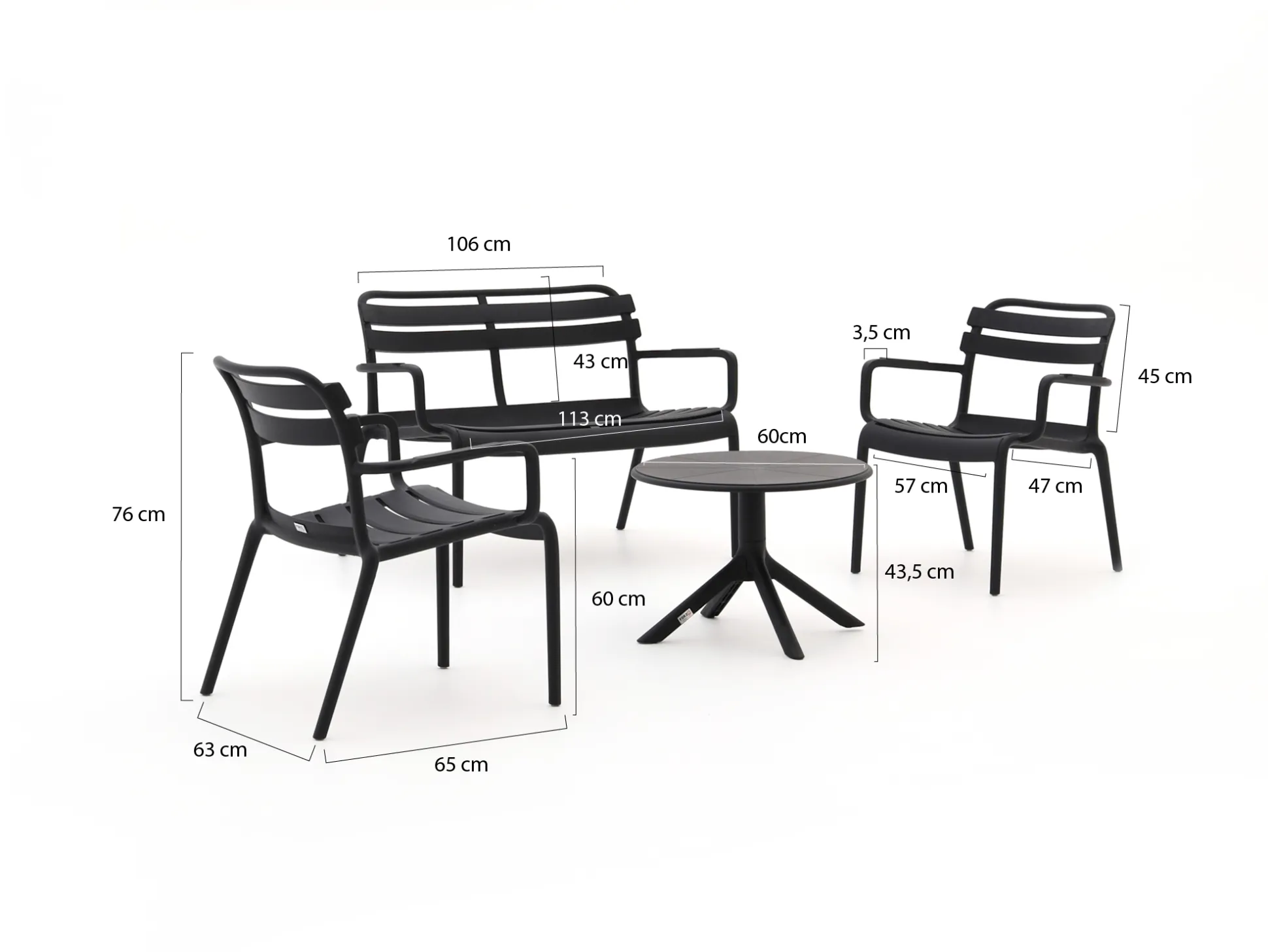 Forza Vico/Rieti ø60 stoel-bank loungeset 4-delig