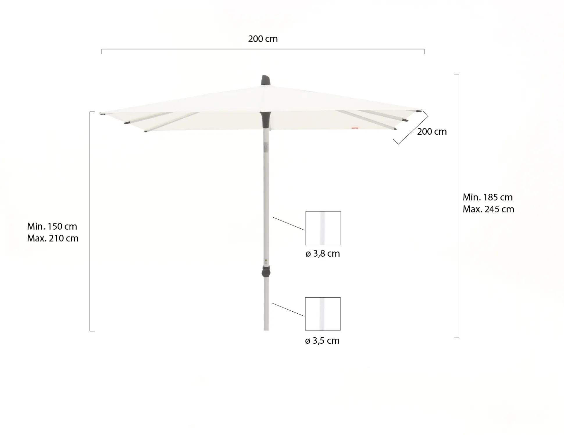 Glatz Alu-Smart parasol 200x200cm