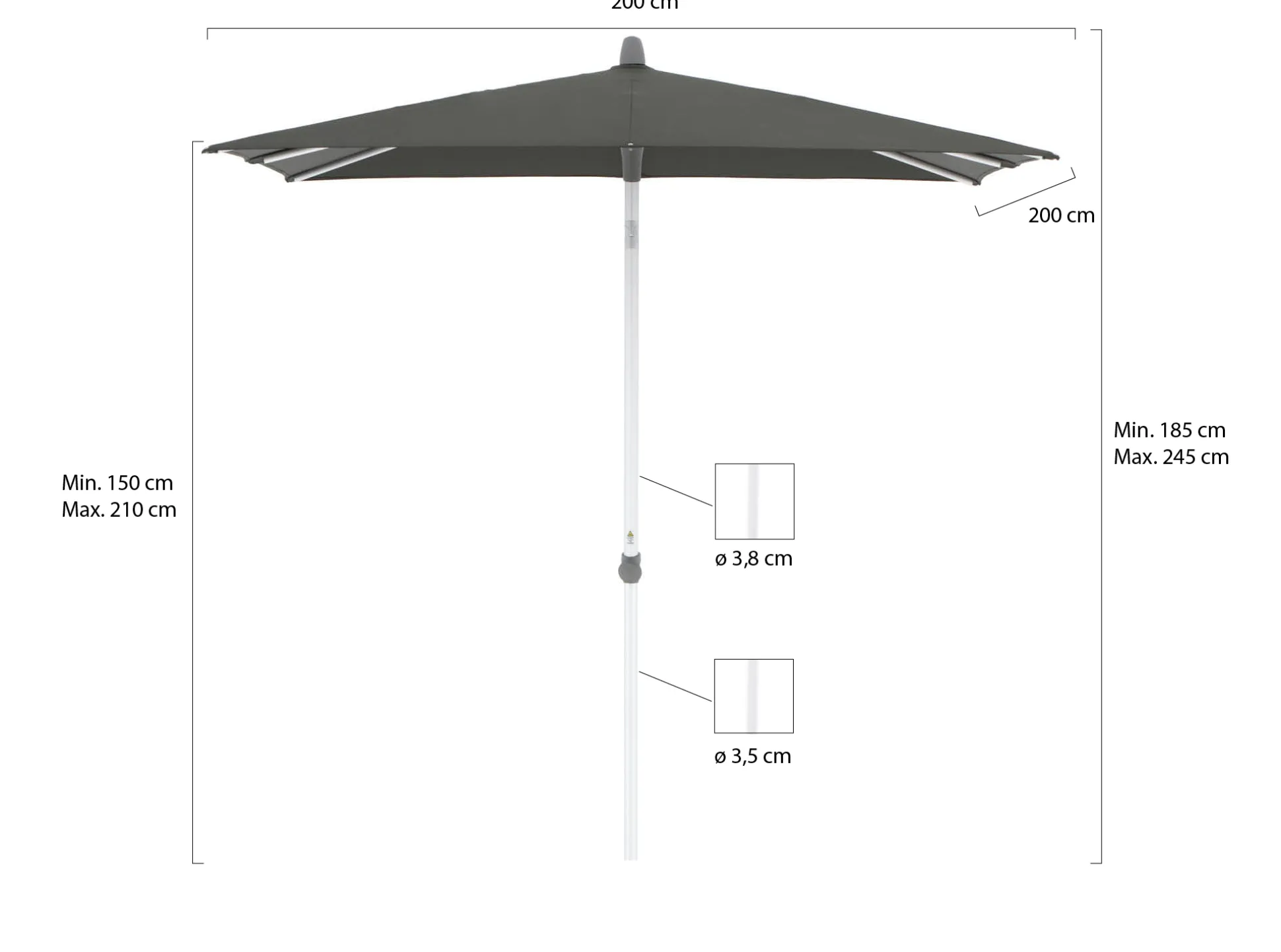 Glatz Alu-Smart parasol 200x200cm