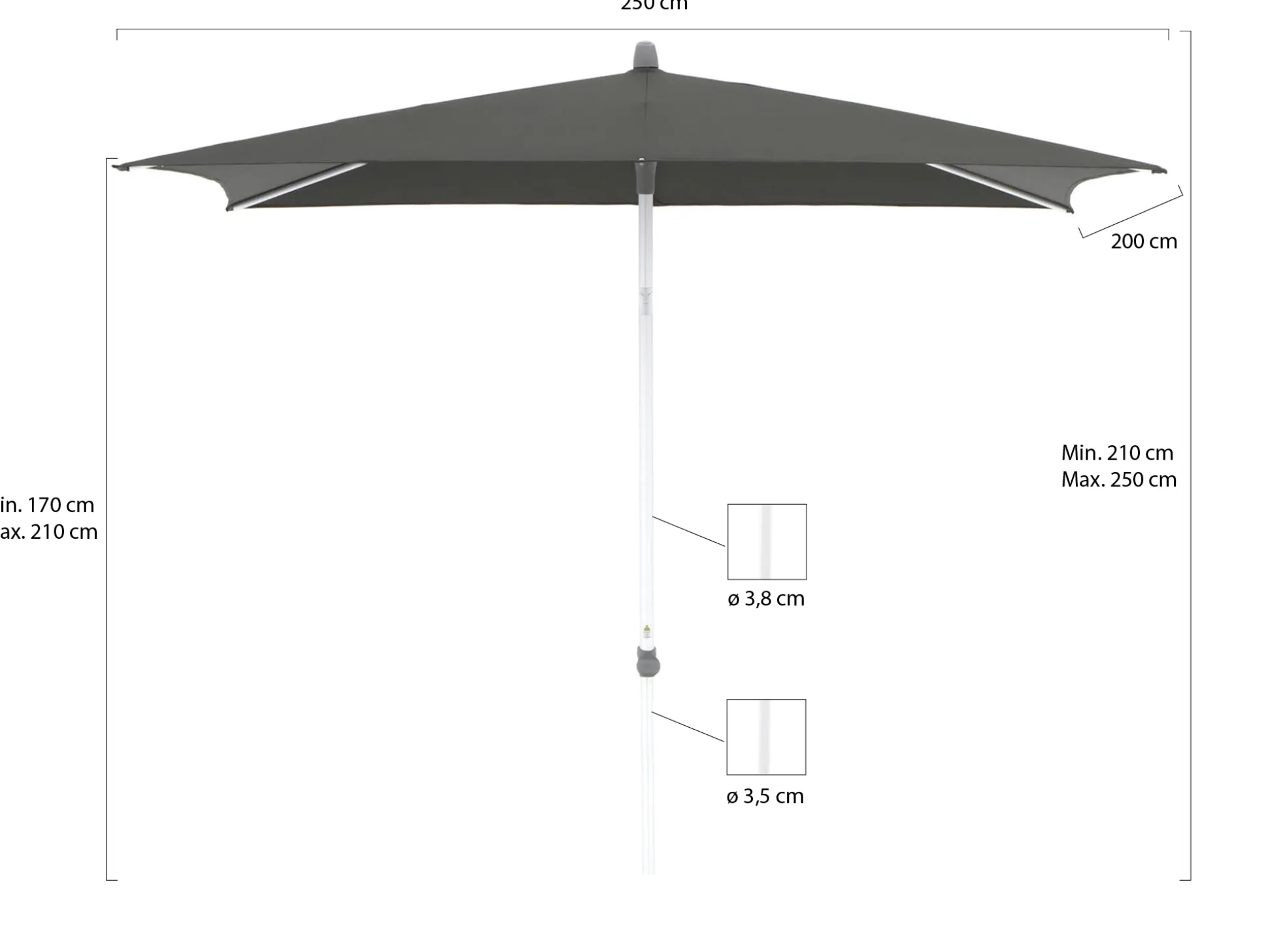 Glatz Alu-Smart parasol 250x200cm