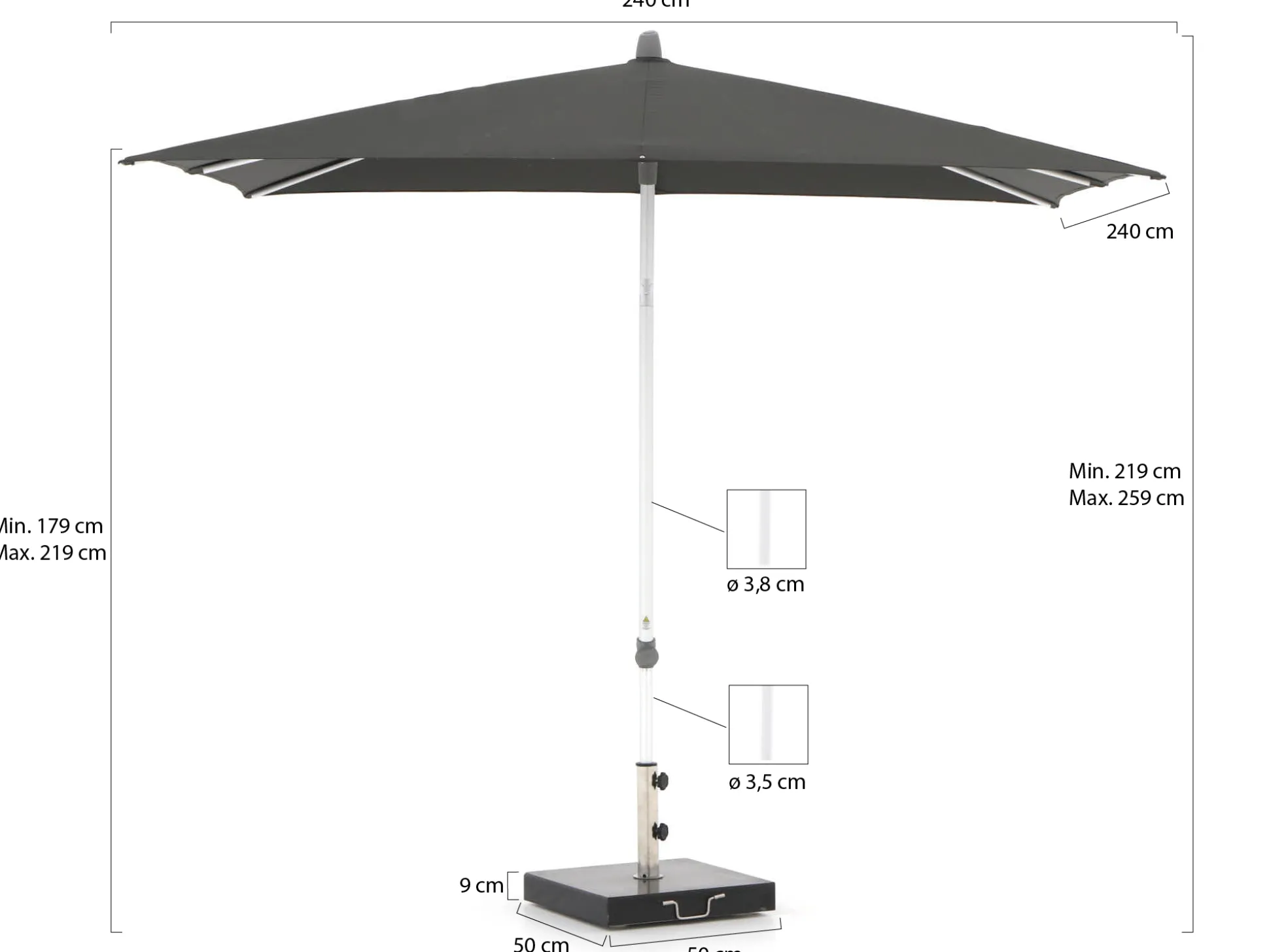 Glatz Alu-Smart parasol 240x240cm