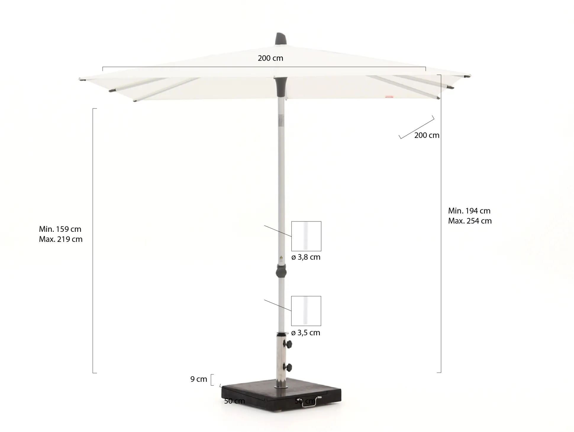 Glatz Alu-Smart parasol 200x200cm