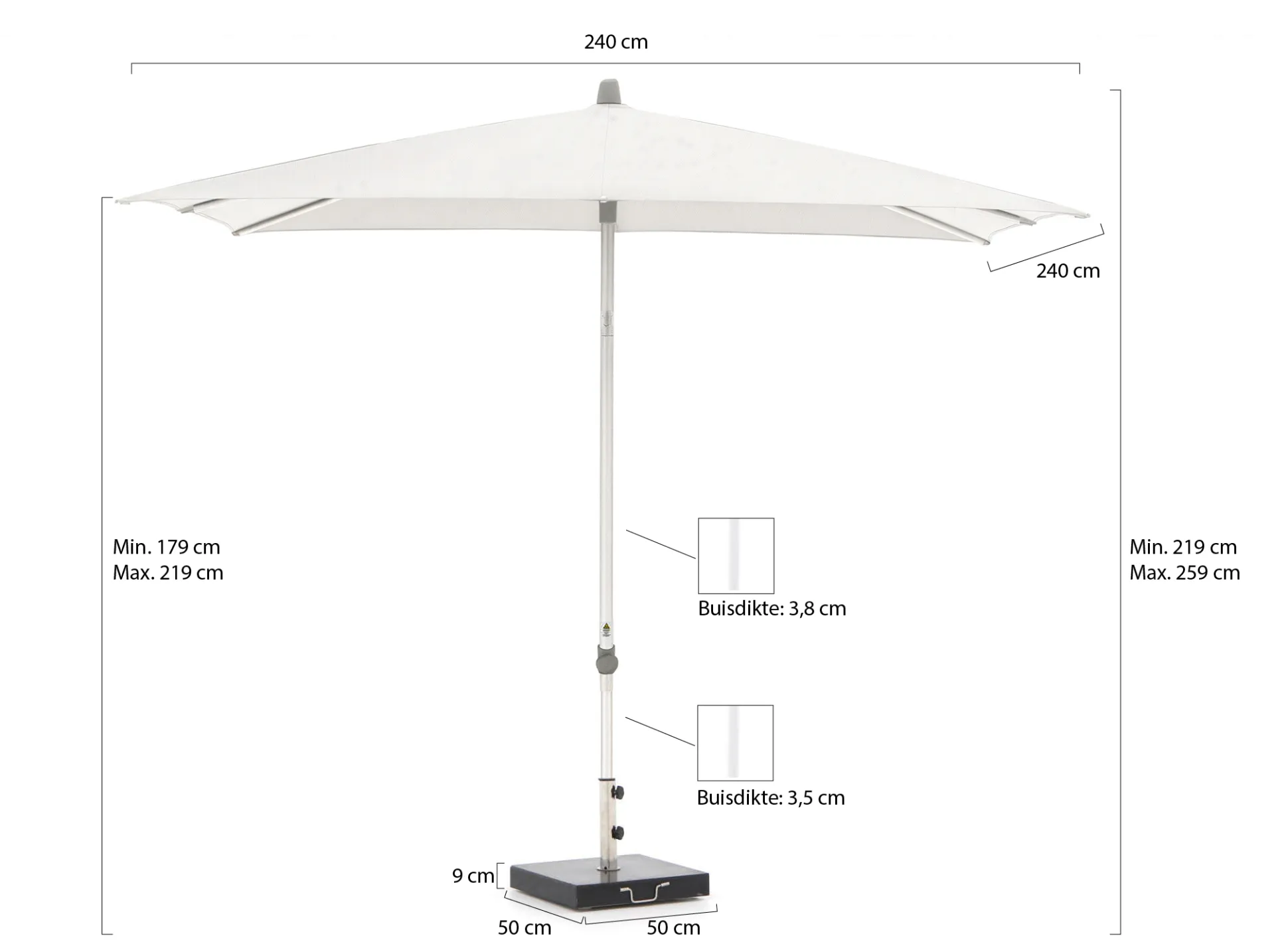 Glatz Alu-Smart parasol 240x240cm