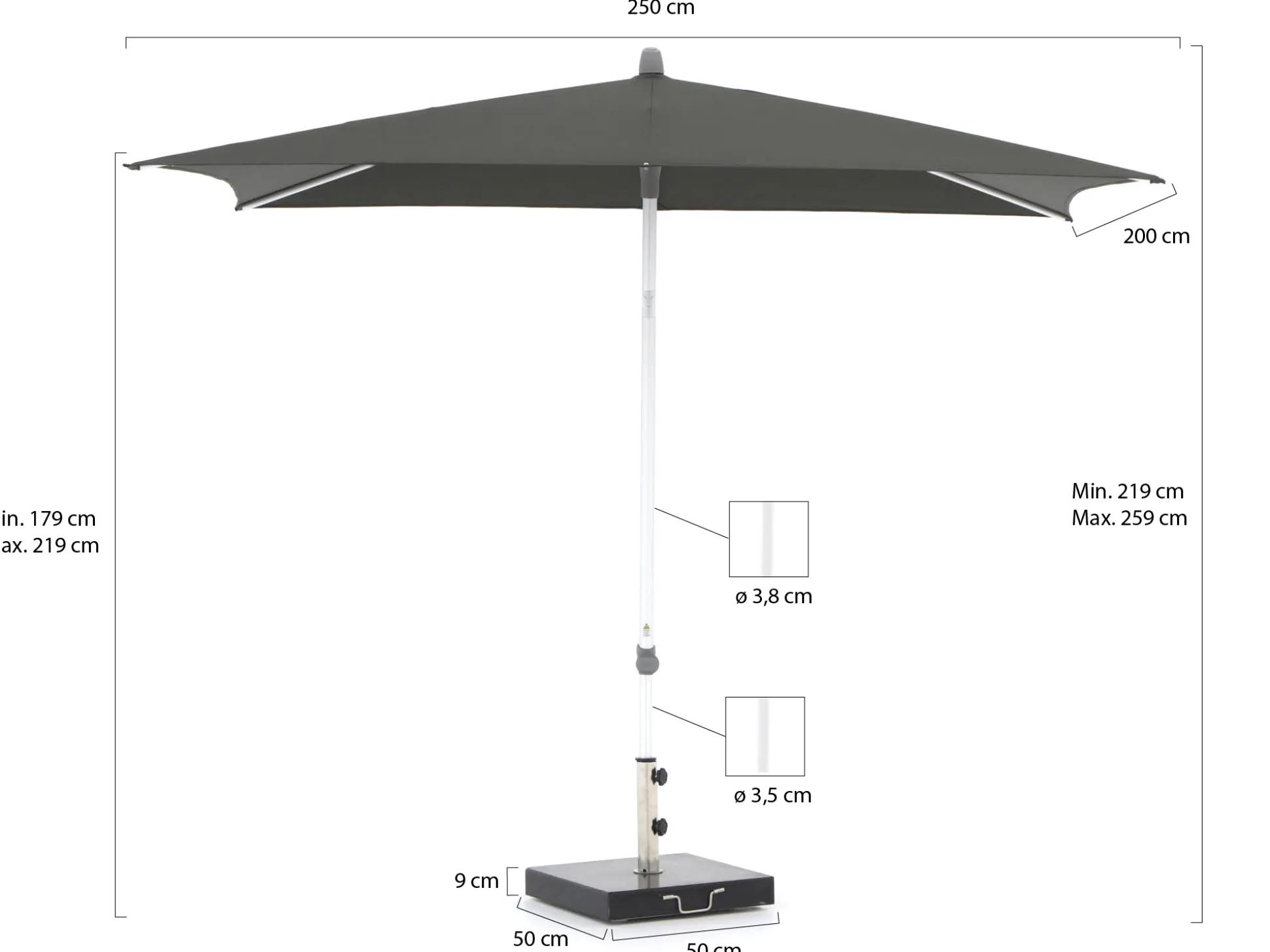 Glatz Alu-Smart parasol 250x200cm