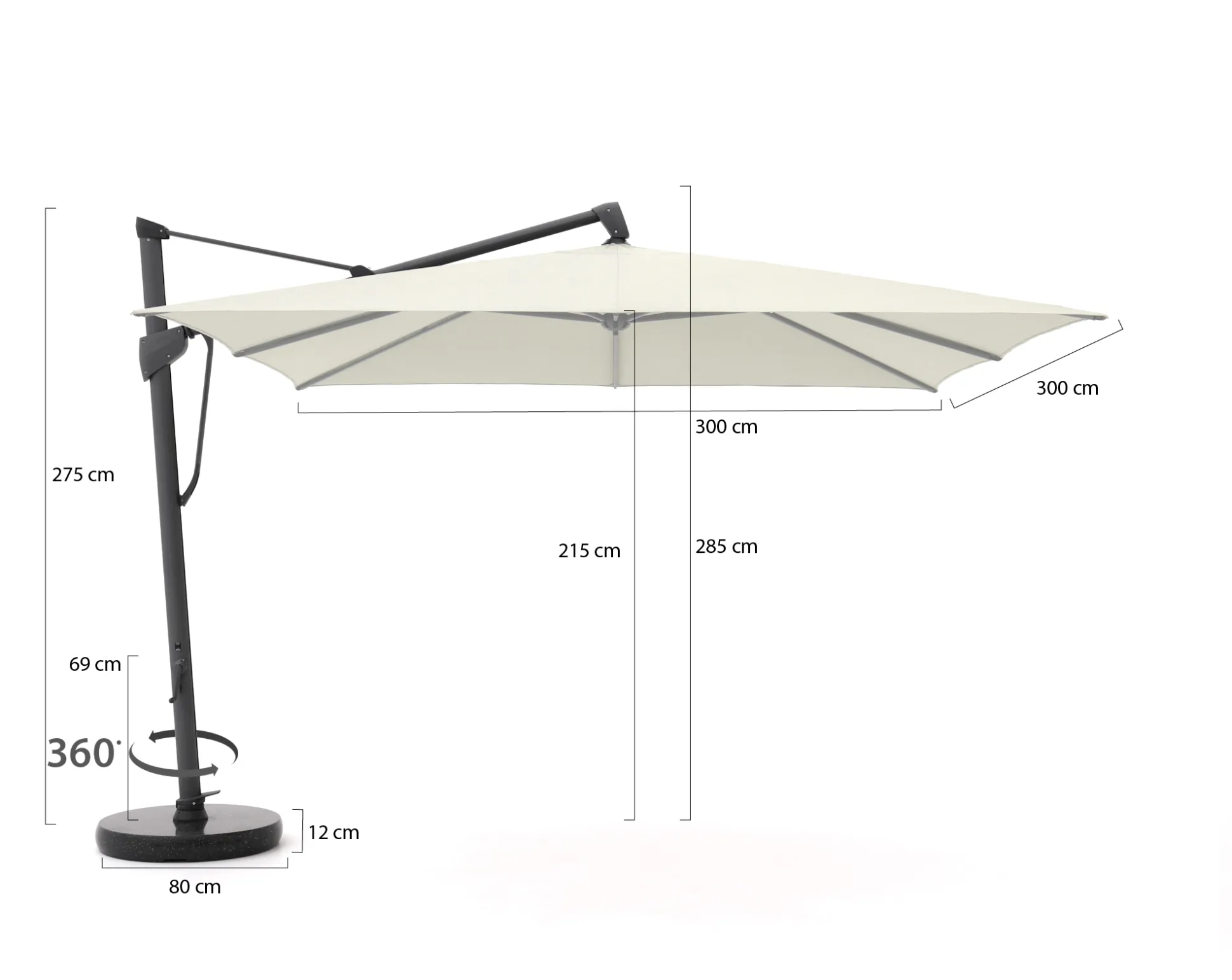 Glatz Sombrano S+ Easy zweefparasol 300x300cm