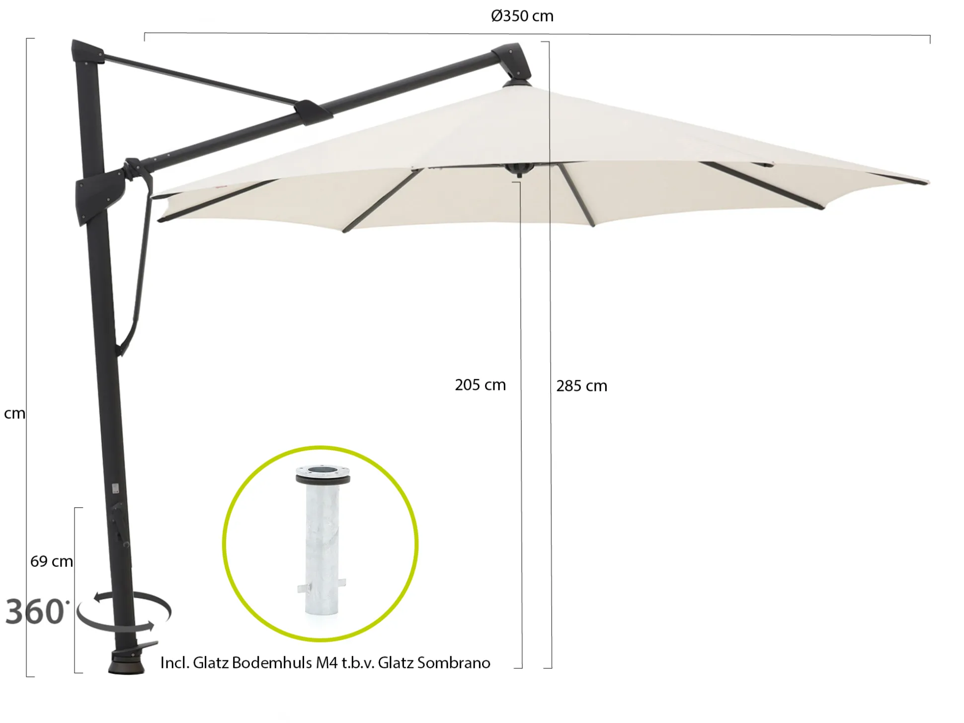 Glatz Sombrano S+ Easy zweefparasol ø 350cm