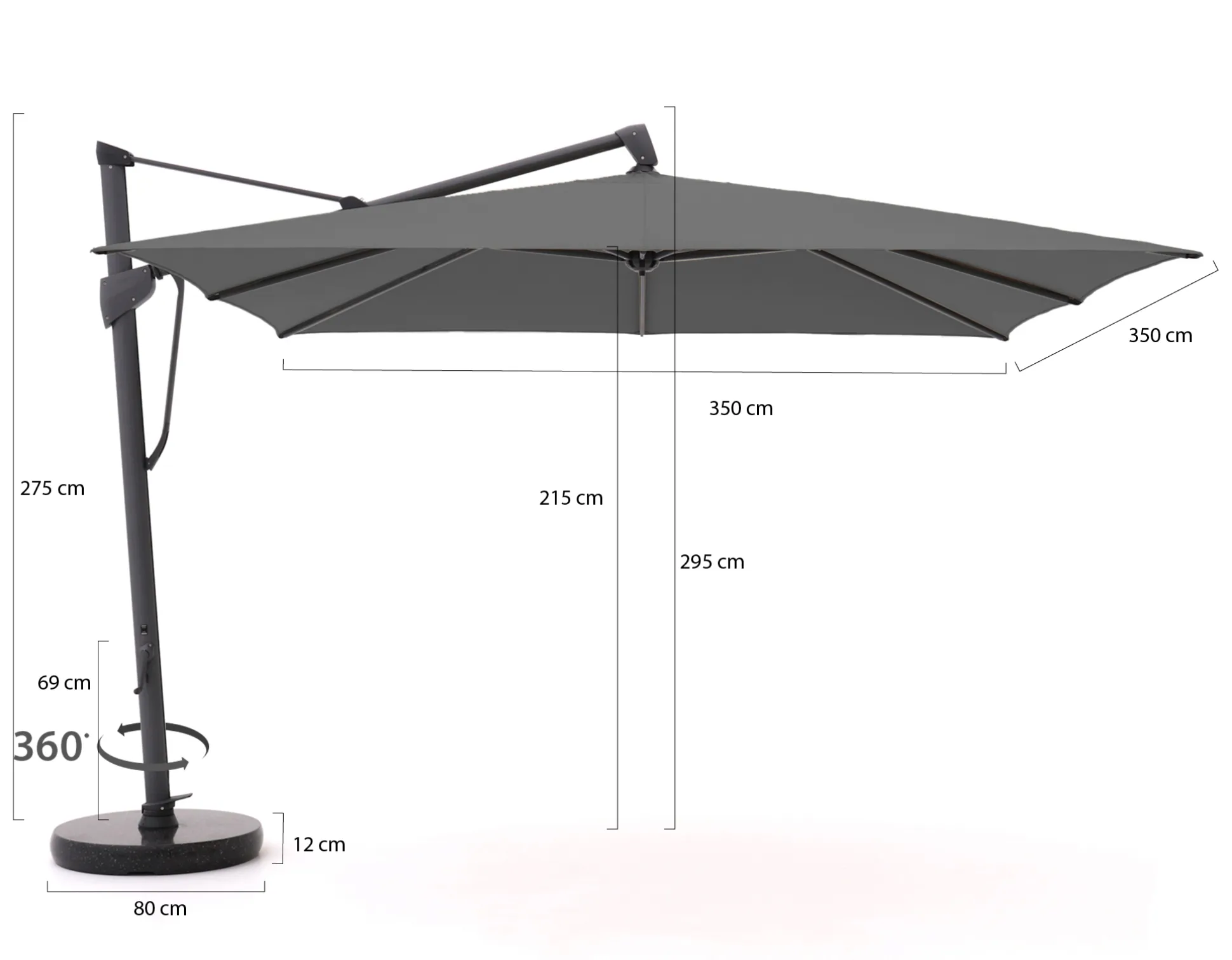 Glatz Sombrano S+ Easy zweefparasol 350x350cm