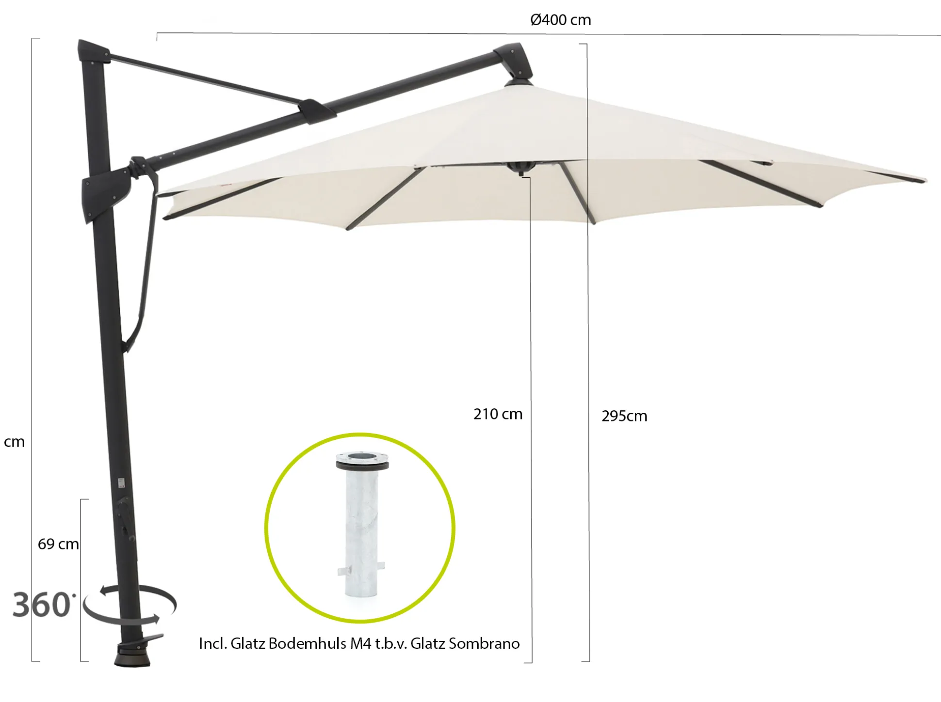 Glatz Sombrano S+ Easy zweefparasol ø 400cm
