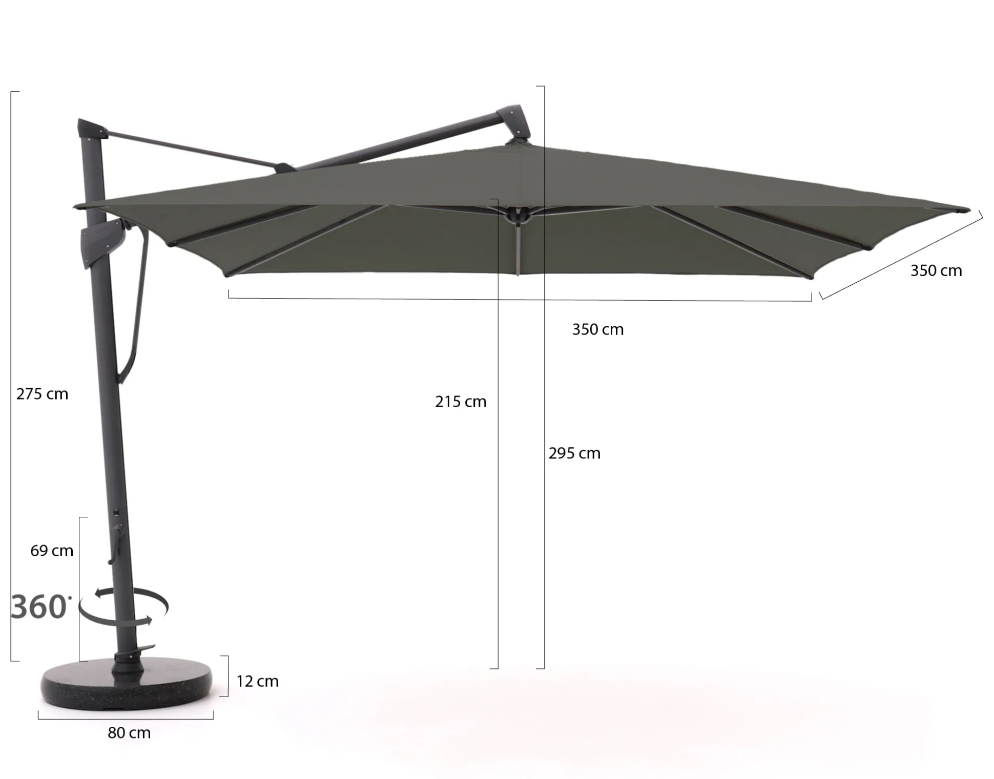 Glatz Sombrano S+ Easy zweefparasol 350x350cm