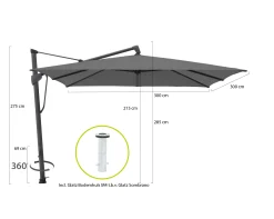 Glatz Sombrano S+ Easy zweefparasol 300x300cm