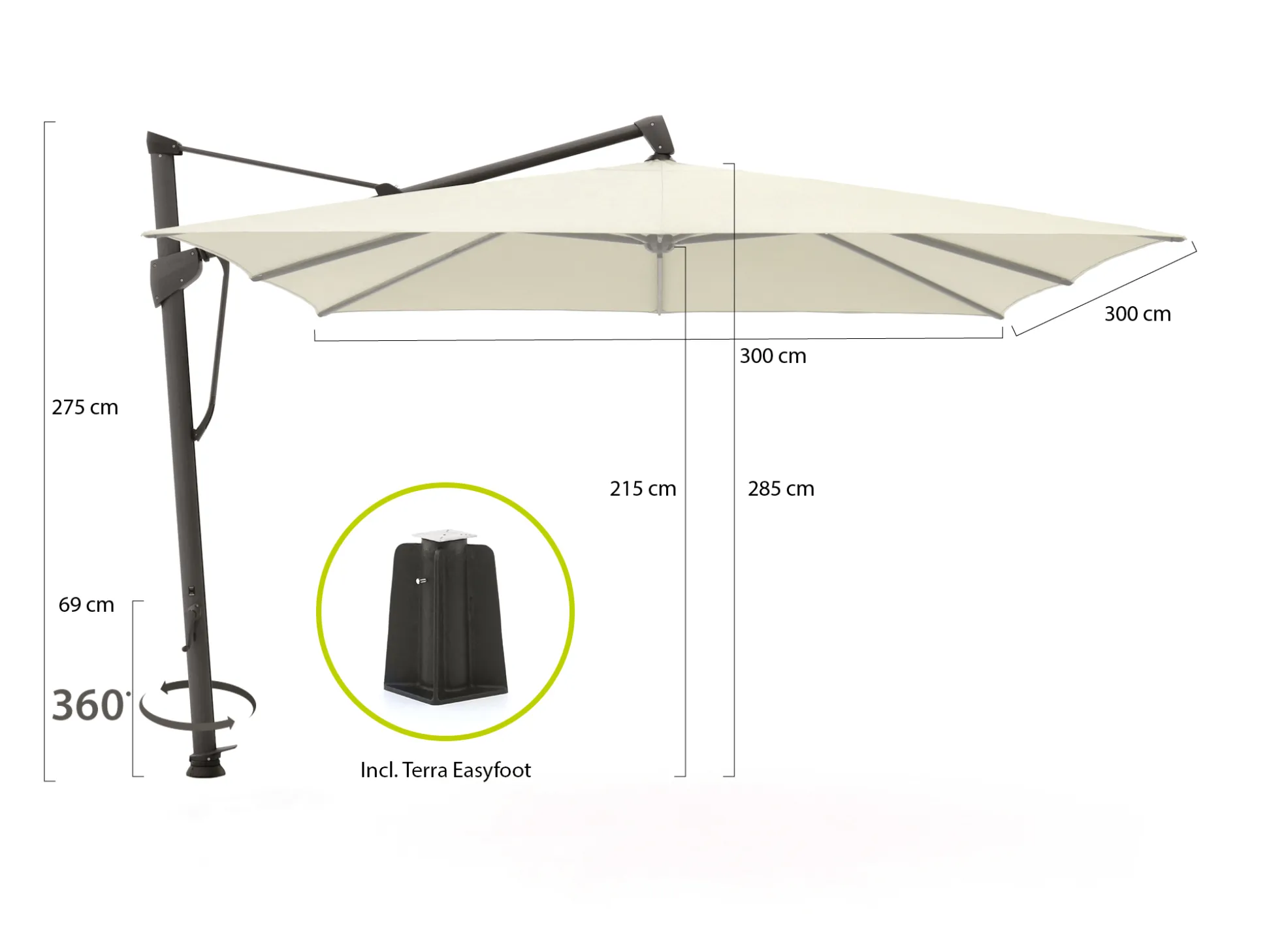 Glatz Sombrano S+ Easy zweefparasol 300x300cm