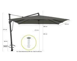 Glatz Sombrano S+ Easy zweefparasol 300x300cm