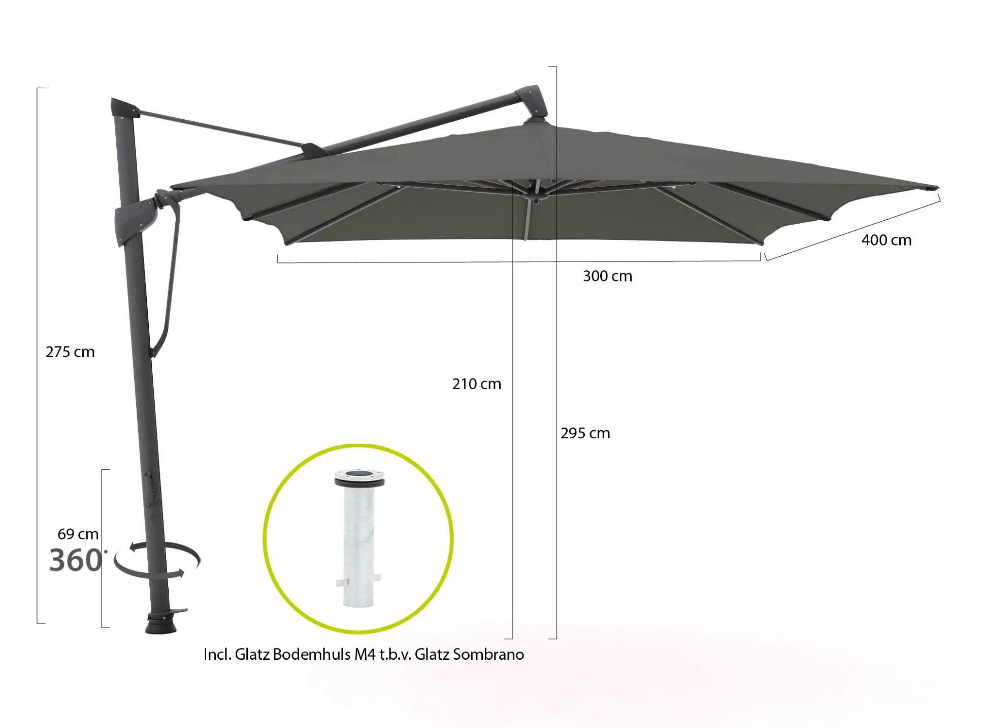 Glatz Sombrano S+ Easy zweefparasol 400x300cm
