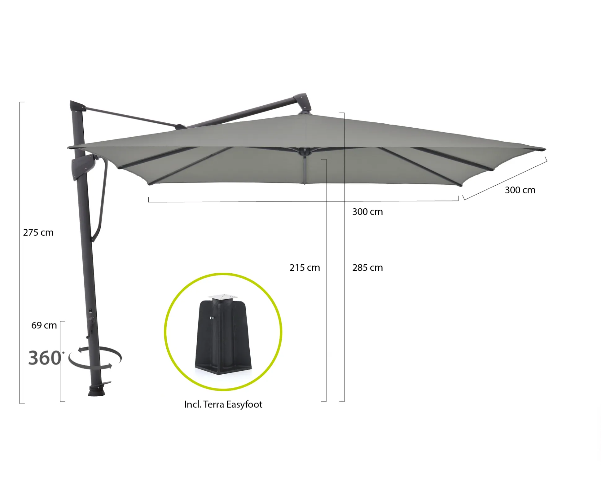 Glatz Sombrano S+ Easy zweefparasol 300x300cm