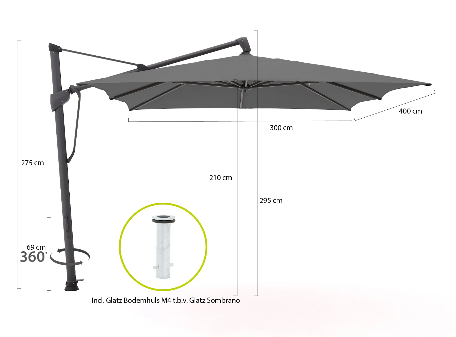 Glatz Sombrano S+ Easy zweefparasol 400x300cm