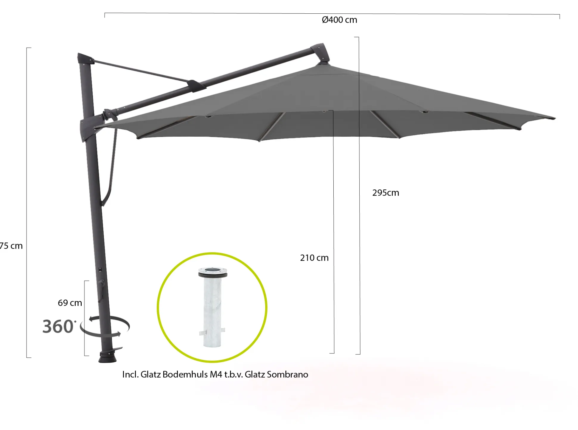Glatz Sombrano S+ Easy zweefparasol ø 400cm