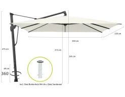 Glatz Sombrano S+ Easy zweefparasol 350x350cm