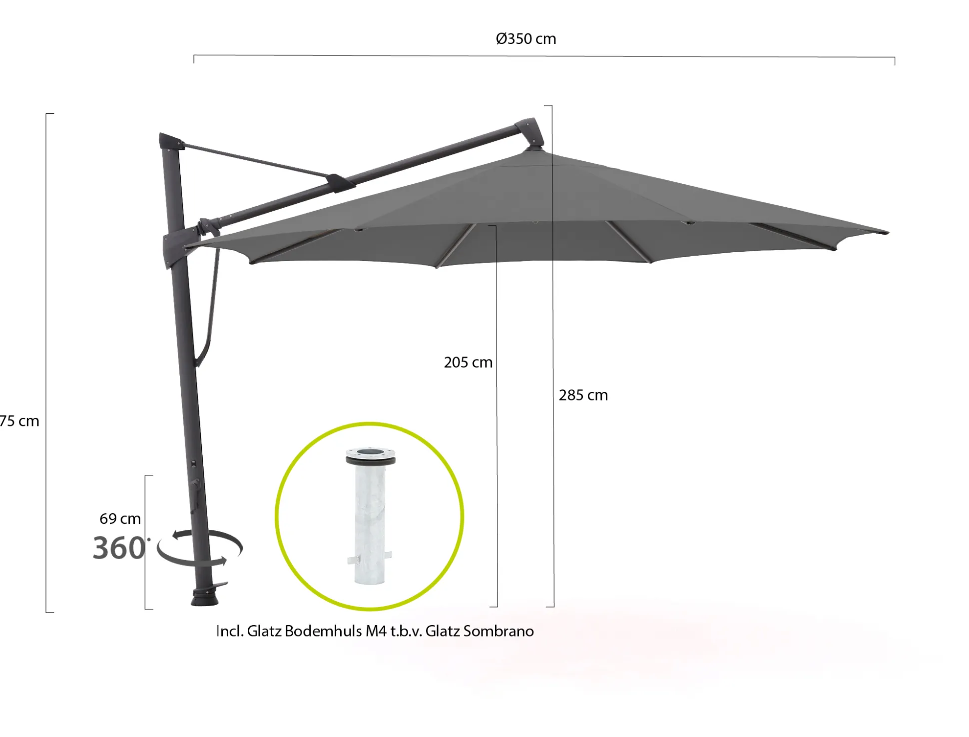 Glatz Sombrano S+ Easy zweefparasol ø 350cm