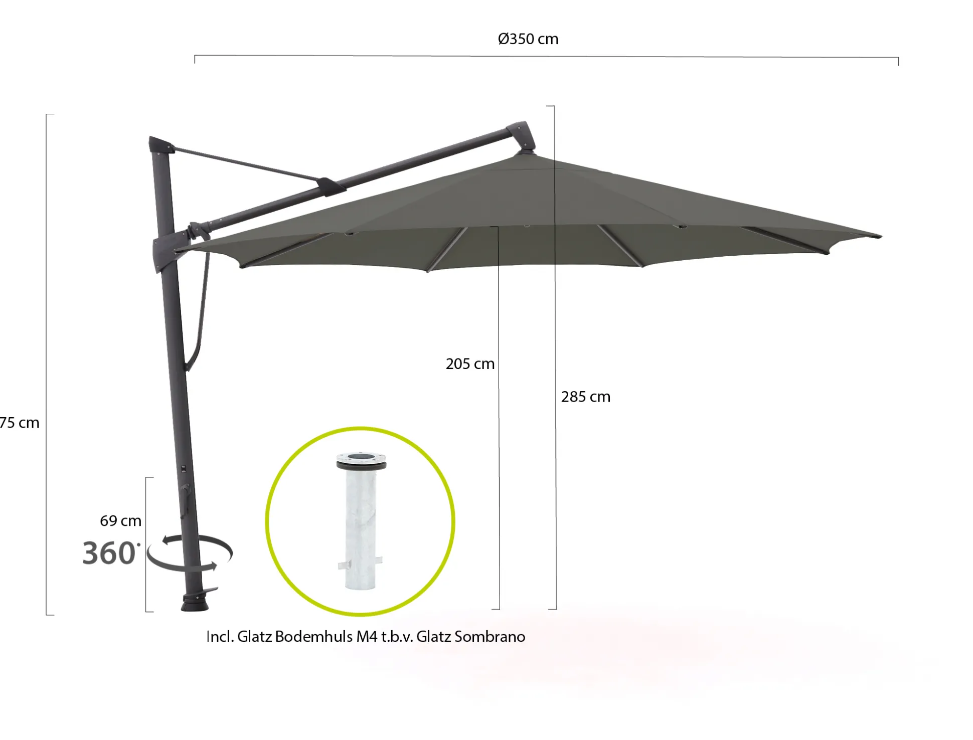 Glatz Sombrano S+ Easy zweefparasol ø 350cm