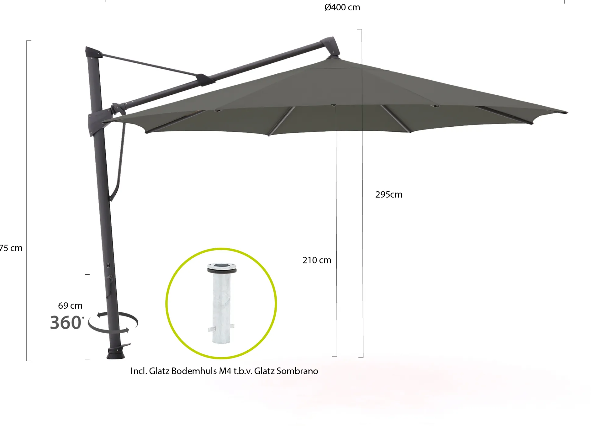 Glatz Sombrano S+ Easy zweefparasol ø 400cm