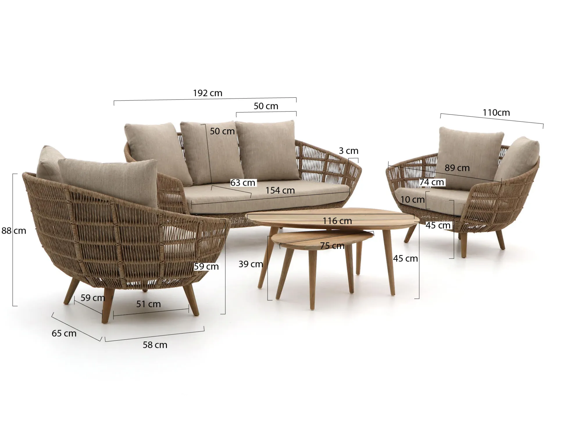 Intenso Stila/ROUGH-K stoel-bank loungeset 5-delig