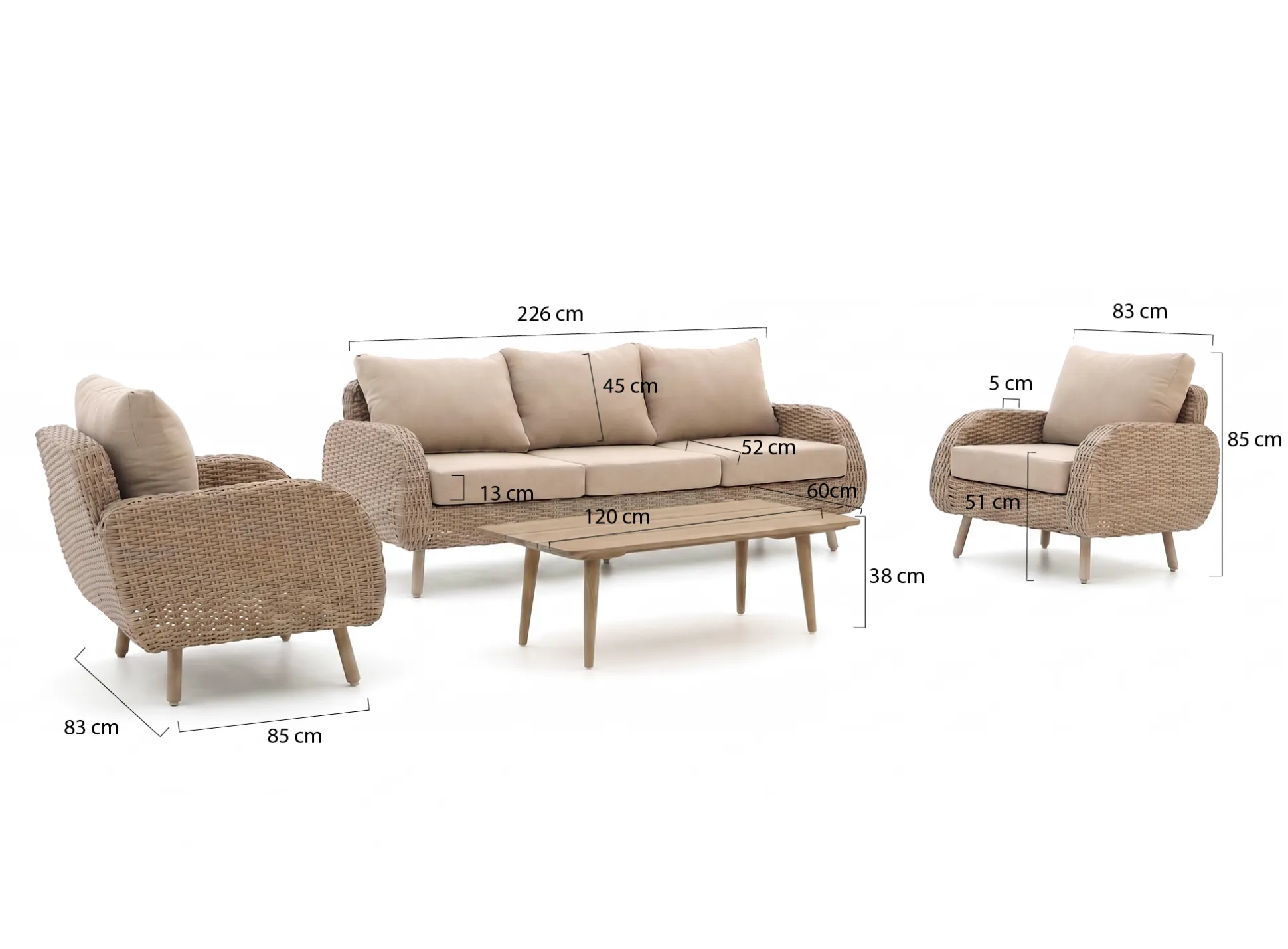 Intenso Suzzara/Rough-K lounge stoel-bank loungeset 4-delig