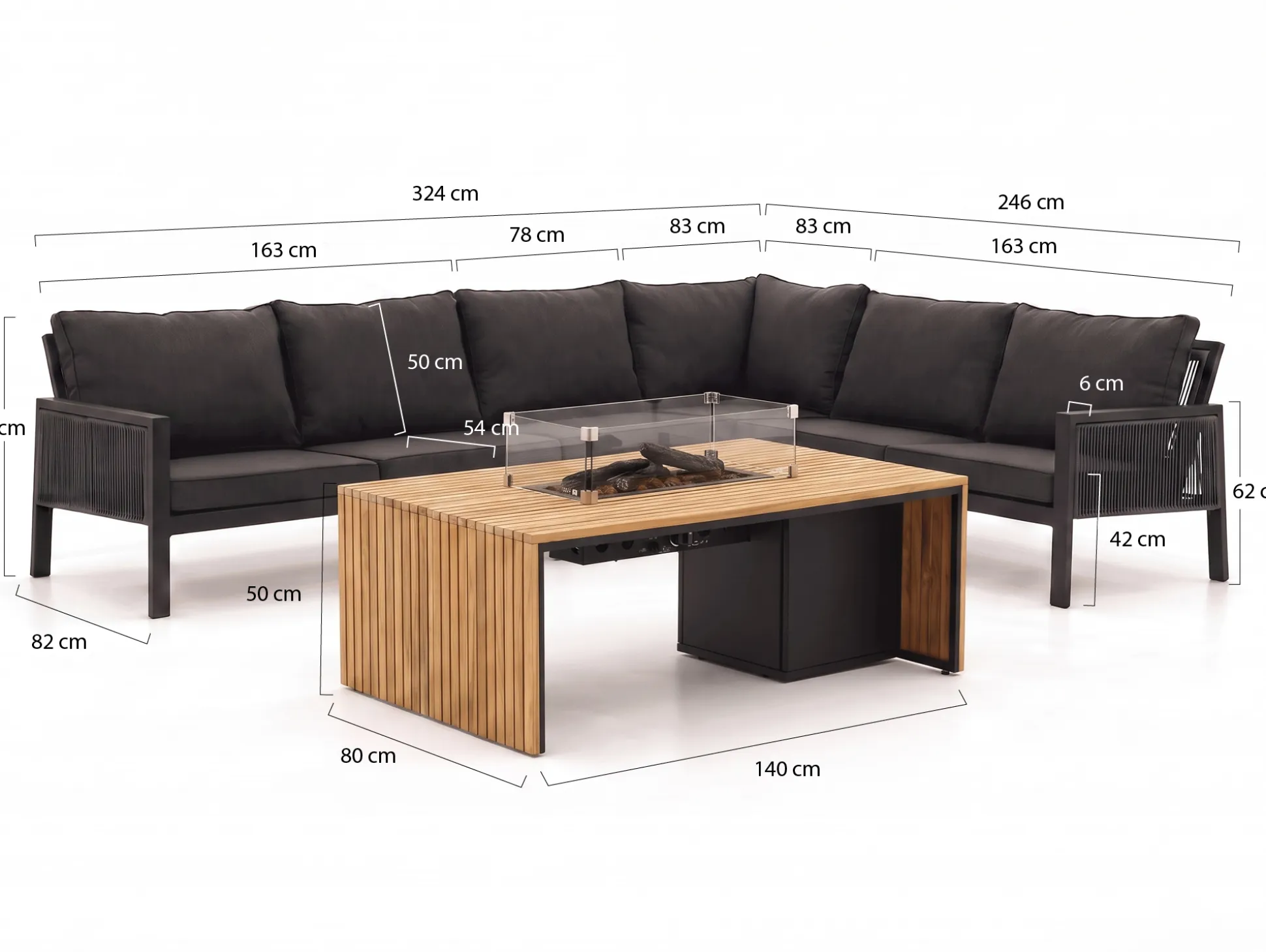 Manifesto Alzano/Cosibridge hoek loungeset met vuurtafel 5-delig