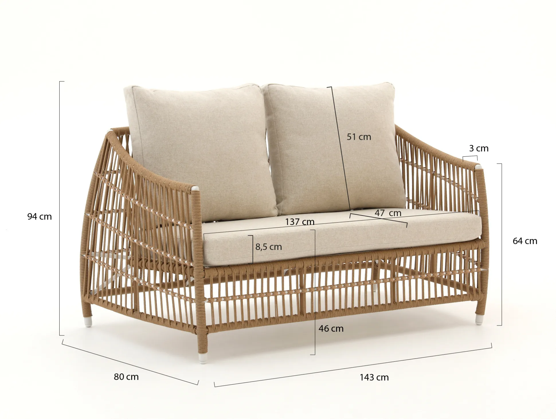 Manifesto Ortello lounge tuinbank 2-zits 143cm