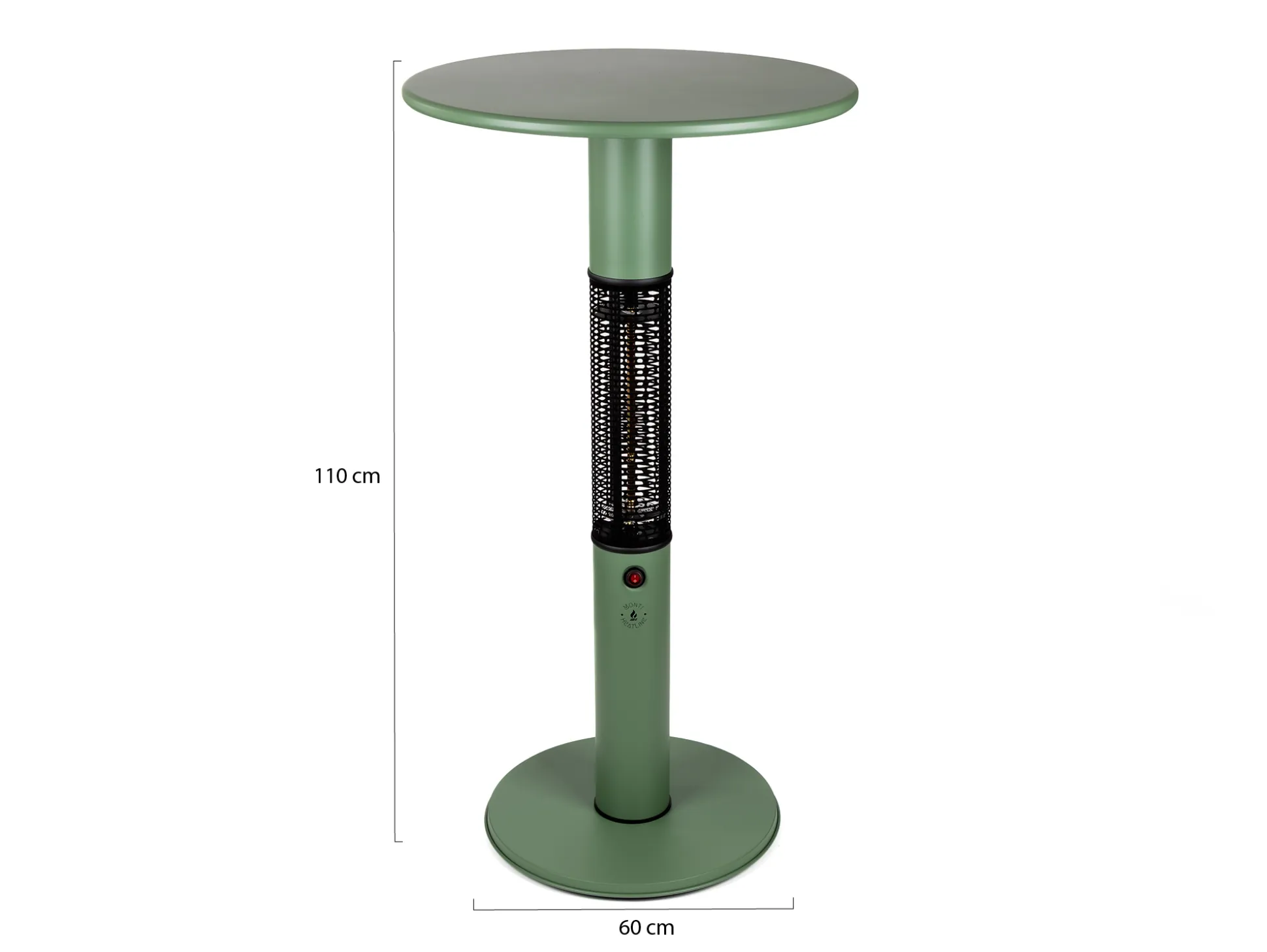 Monti HeatLine Vibe bartafel met terrasverwarmer 1500W ø60cm (h: 110cm)