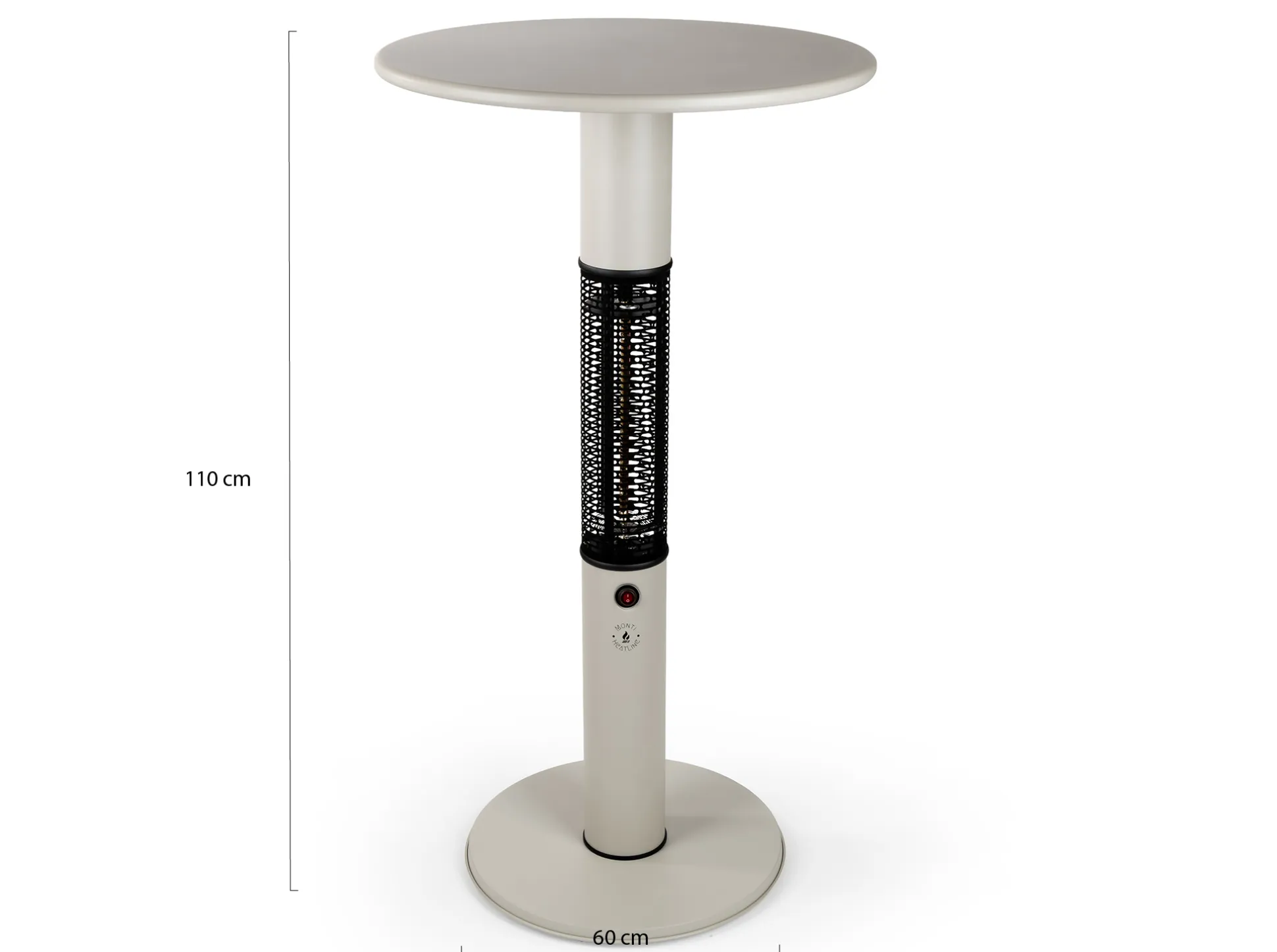 Monti HeatLine Vibe bartafel met terrasverwarmer 1500W ø60cm (h: 110cm)