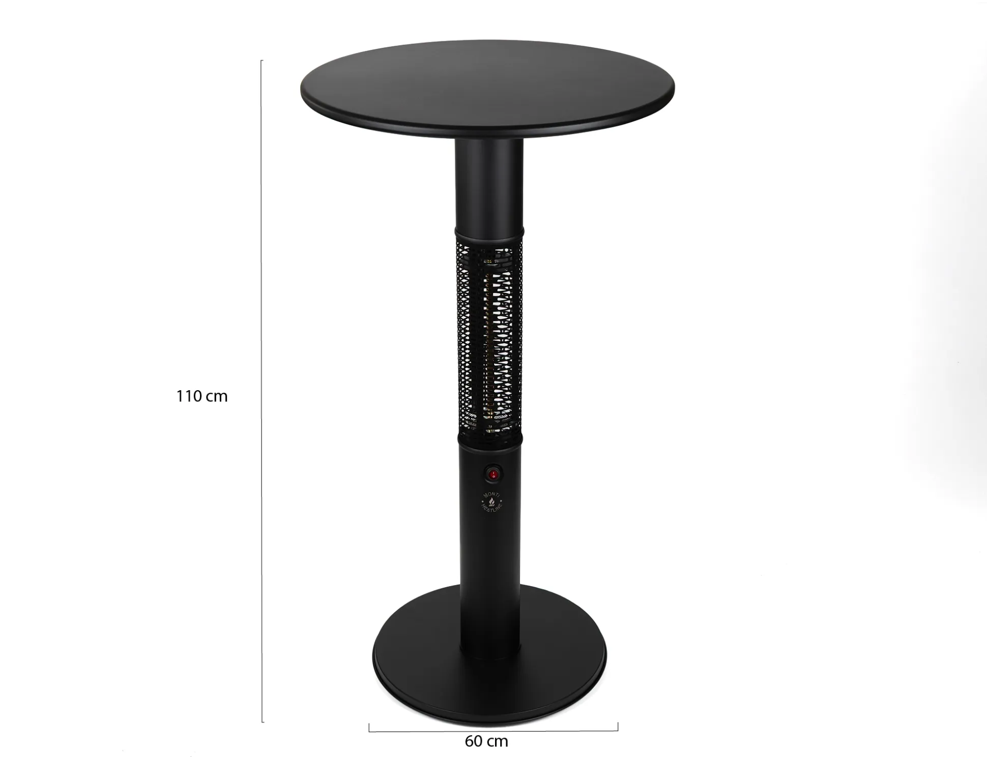 Monti HeatLine Vibe bartafel met terrasverwarmer 1500W ø60cm (h: 110cm)