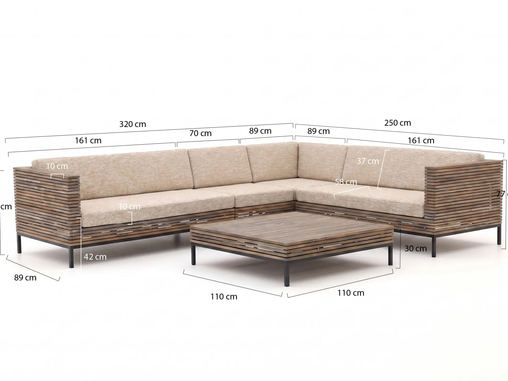 ROUGH-D hoek loungeset 5-delig 6-zits