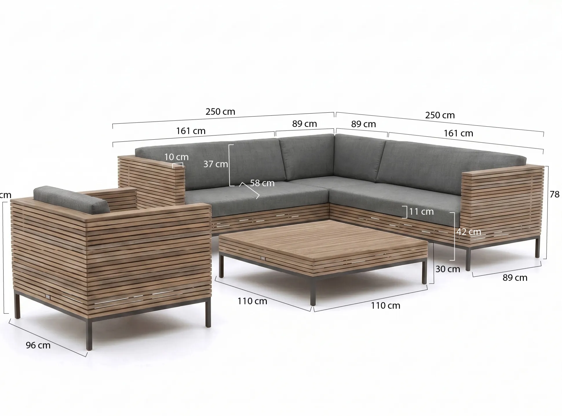 ROUGH-D hoek loungeset 5-delig 6-zits