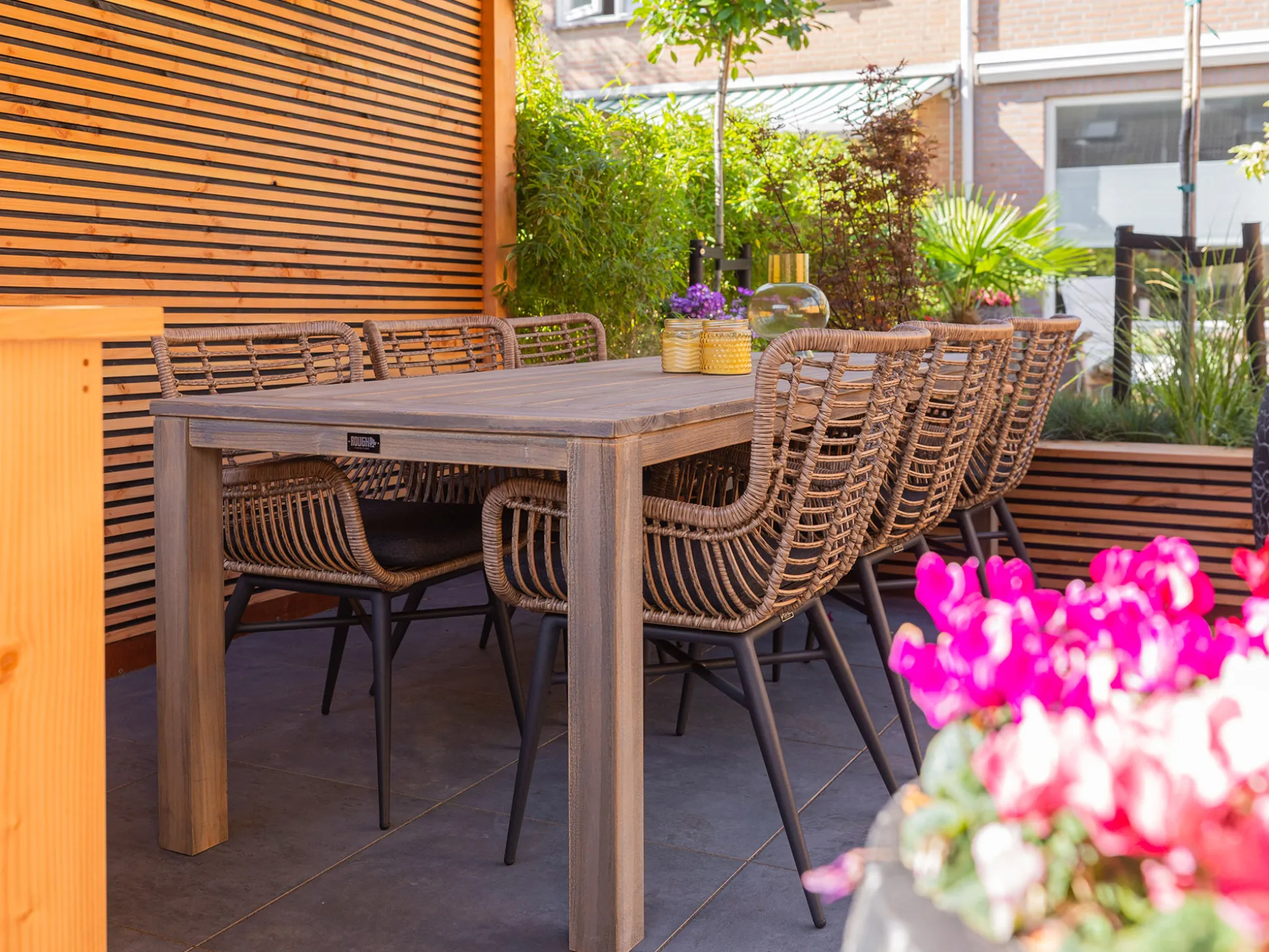 ROUGH-S 220cm dining tuinset met bank 5-delig stapelbaar