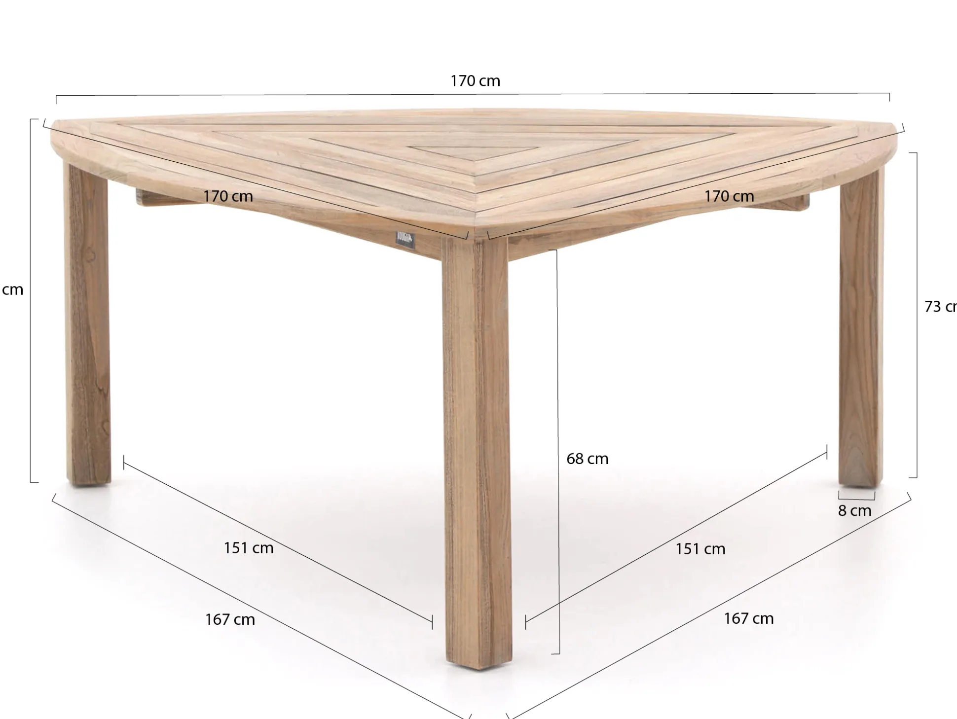ROUGH-S Triangular dining tuintafel 170x170x170x76cm