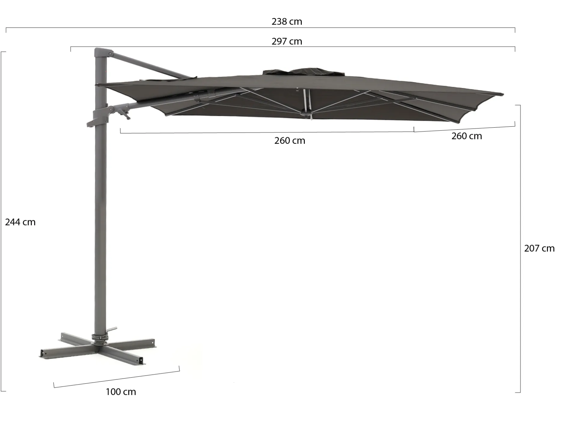 Shadowline Francisco zweefparasol 260x260cm